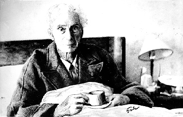 Person(s) in Photograph: Bertrand Russell Description: This is a photograph of Bertrand Russell sitting in a hospital bed in Trondheim, Norway after he was rescued from a flying boat crash, Oct. 8, 1948. (AP photograph) Archive Box Number: 3,8 Date: 1948
