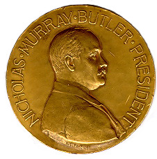 Person(s) in Photograph: Dr. Nicolas Murray Butler Description: This is the "obverse" or the front of the Butler Gold Medal. The inscription says" "NICOLAS MURRAY BUTLER PRESIDENT." Dr. Butler was the president of Columbia University. Archive Box Number: Library Vault Date: 1915
