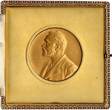 Person(s) in Photograph: Alfred Nobel Description: This is the Nobel Award for Literature awarded to Bertrand Russell in 1950. The inscription on the medal says: "ALFR. NOBEL NAT. MDCCCXXXIII OB. MDCCCXCVI". Translated, "Alfred Nobel, born 1833, died 1896." Scanned at 100%. Archive Box Number: Library Vault Date: 1950