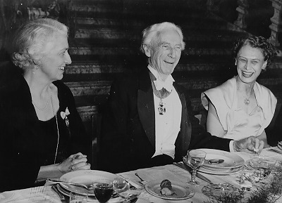 Person(s) in Photograph: Bertrand Russell, et al. Description: This is a photograph of Bertrand Russell at the Nobel Award dinner. He is wearing the Order of Merit which he received the previous year. Archive Box Number: Black Medal Box Date: 1950