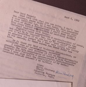 Letter to counter-culture icon and poet, Allen Ginsberg. One of the many letters contained in the new Russell acquisition.