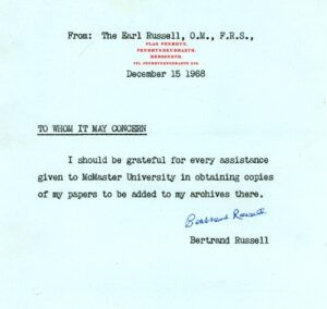 Bertrand Russell asks for assistance in building his archives
